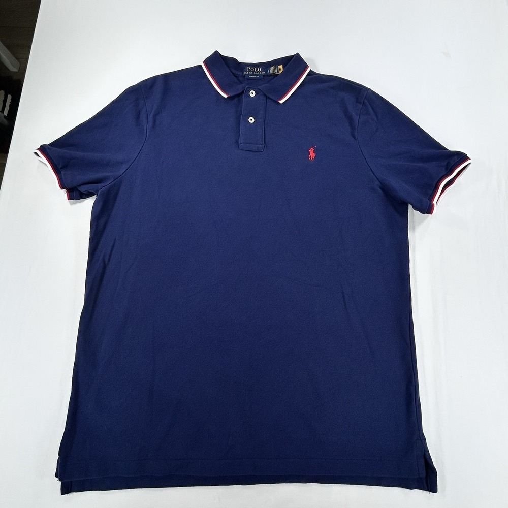 Polo Ralph Lauren Shirt Men's L Navy Blue Short Sleeve Cotton Pony Classic Fit